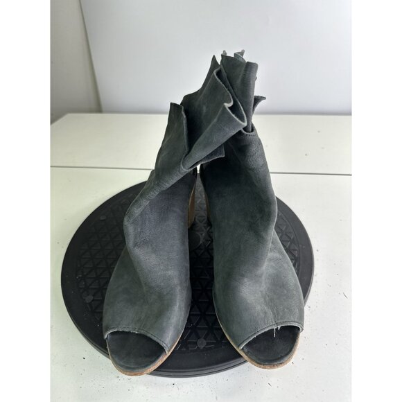 Free People Golden Read Peep Toe Leather Boots Dark Gray Sz 38 / 8 US - Picture 7 of 13